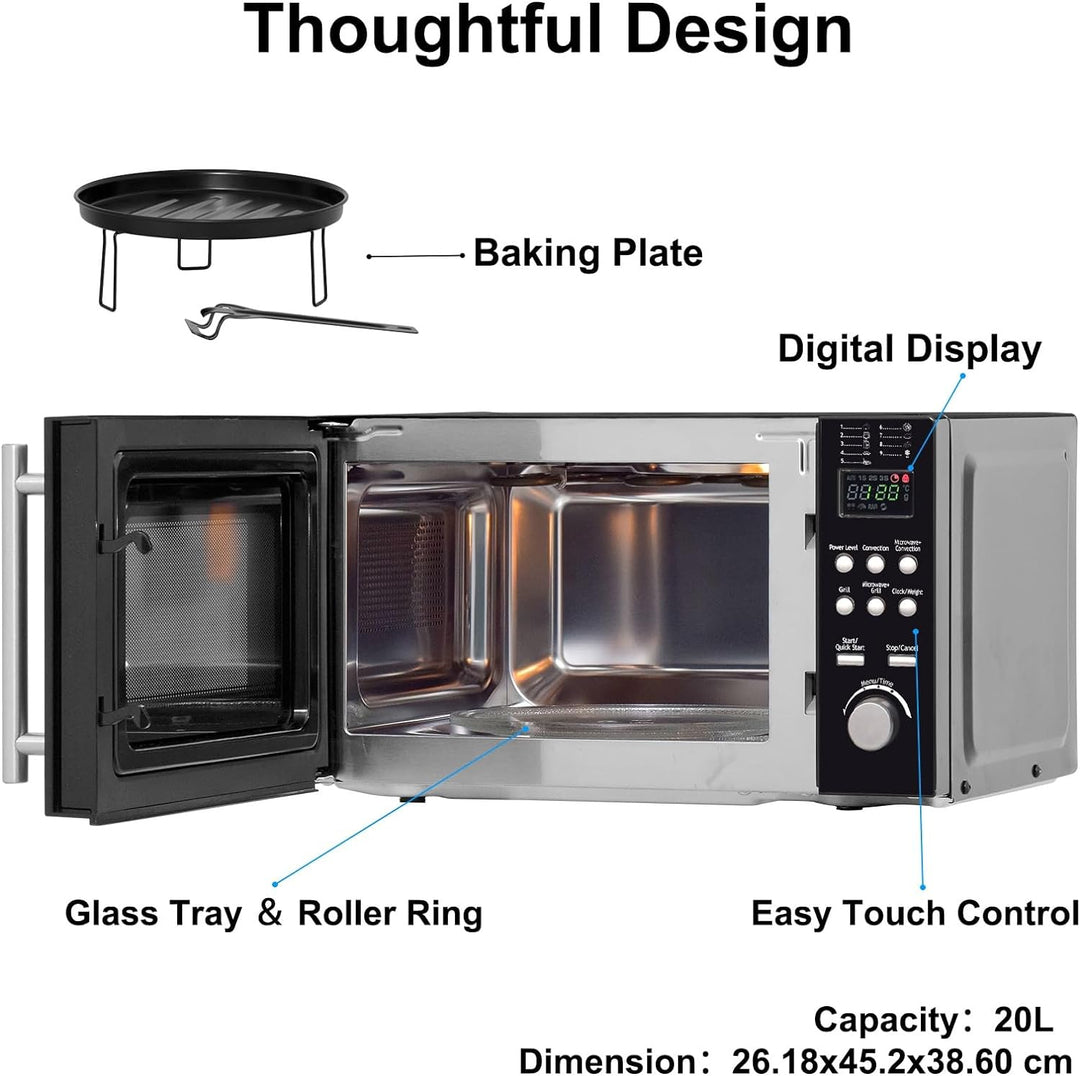 SMETA Mikrowelle Mit Grill und heissluft, 800W Microwellengerät, 20L Mikrowelle, Grillleistung 1200W