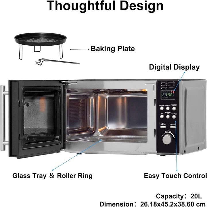 SMETA Mikrowelle Mit Grill und heissluft, 800W Microwellengerät, 20L Mikrowelle, Grillleistung 1200W