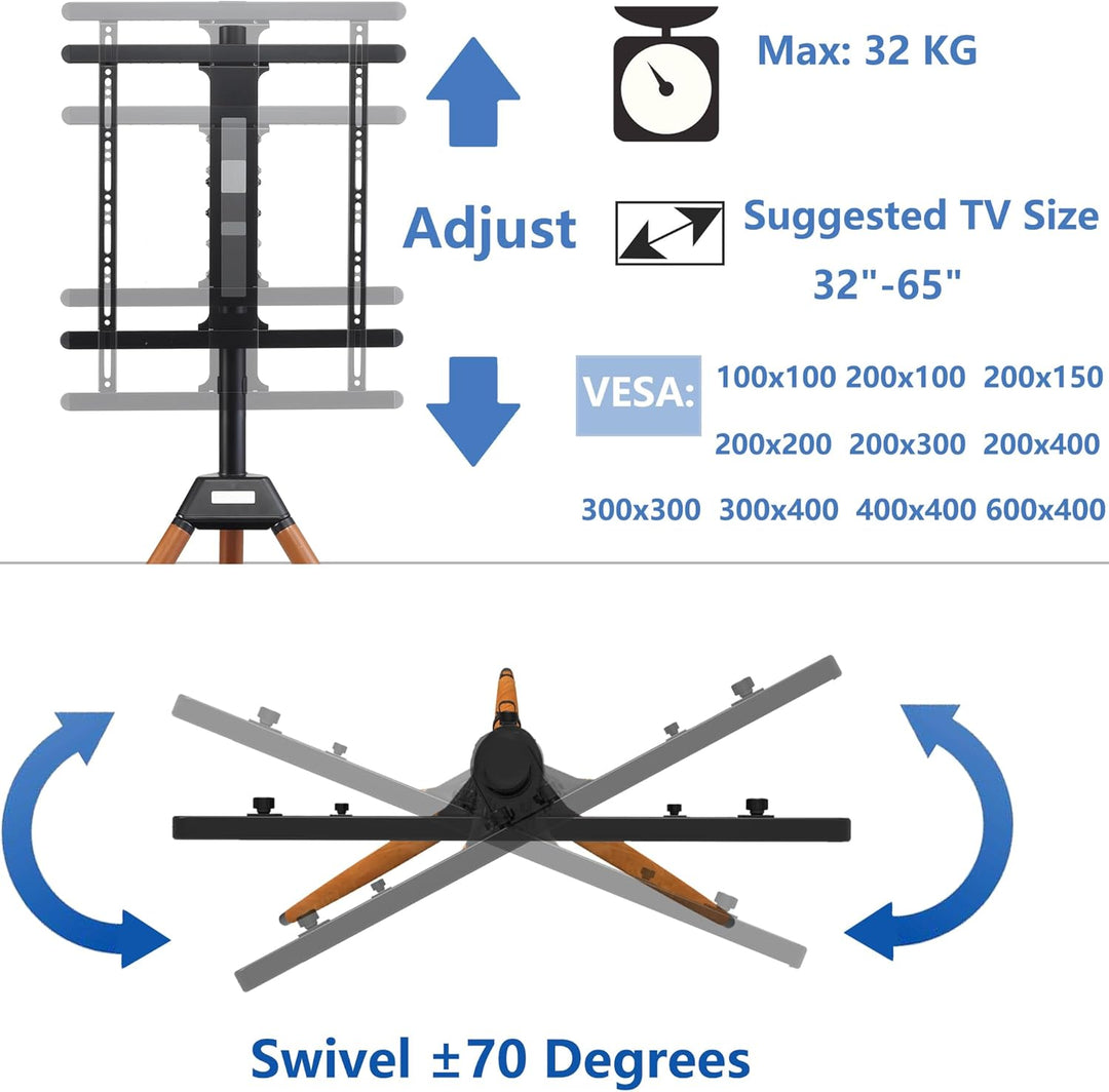 ETHU Ständer Tripod Fernsehständer，TV Stand für 32-65 Zoll Fernseher, Modern TV Standfuss Höhenverst