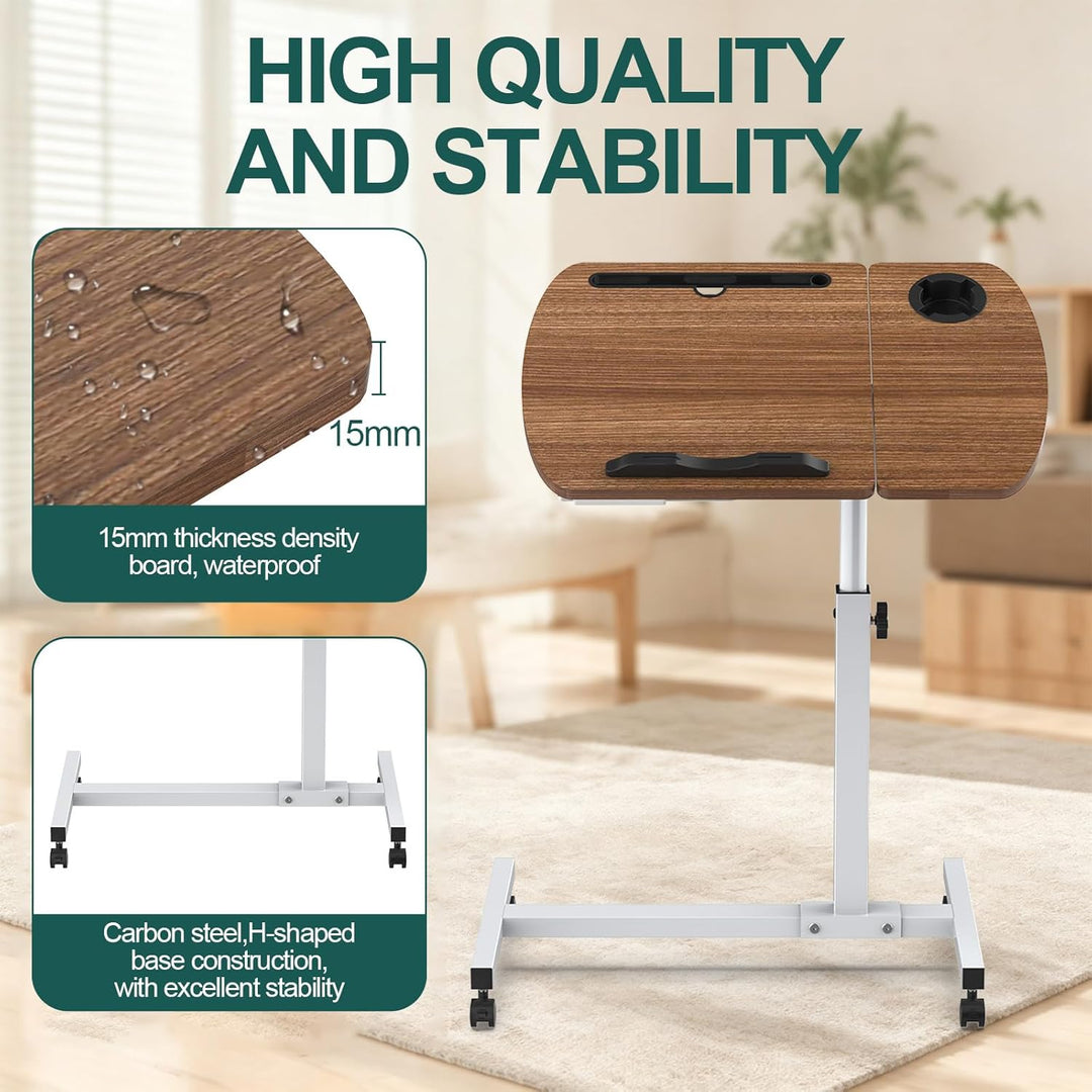 Soontrans Beistelltisch mit Rollen, Betttisch Klappbar 60×40cm, Laptoptisch Höhenverstellbar, Neigun