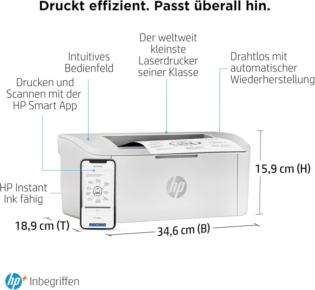 HP Laserjet M110we Laserdrucker, Monolaser, HP+, Drucker, WLAN, Airprint, Schwarz-weiss-Drucker, Ink