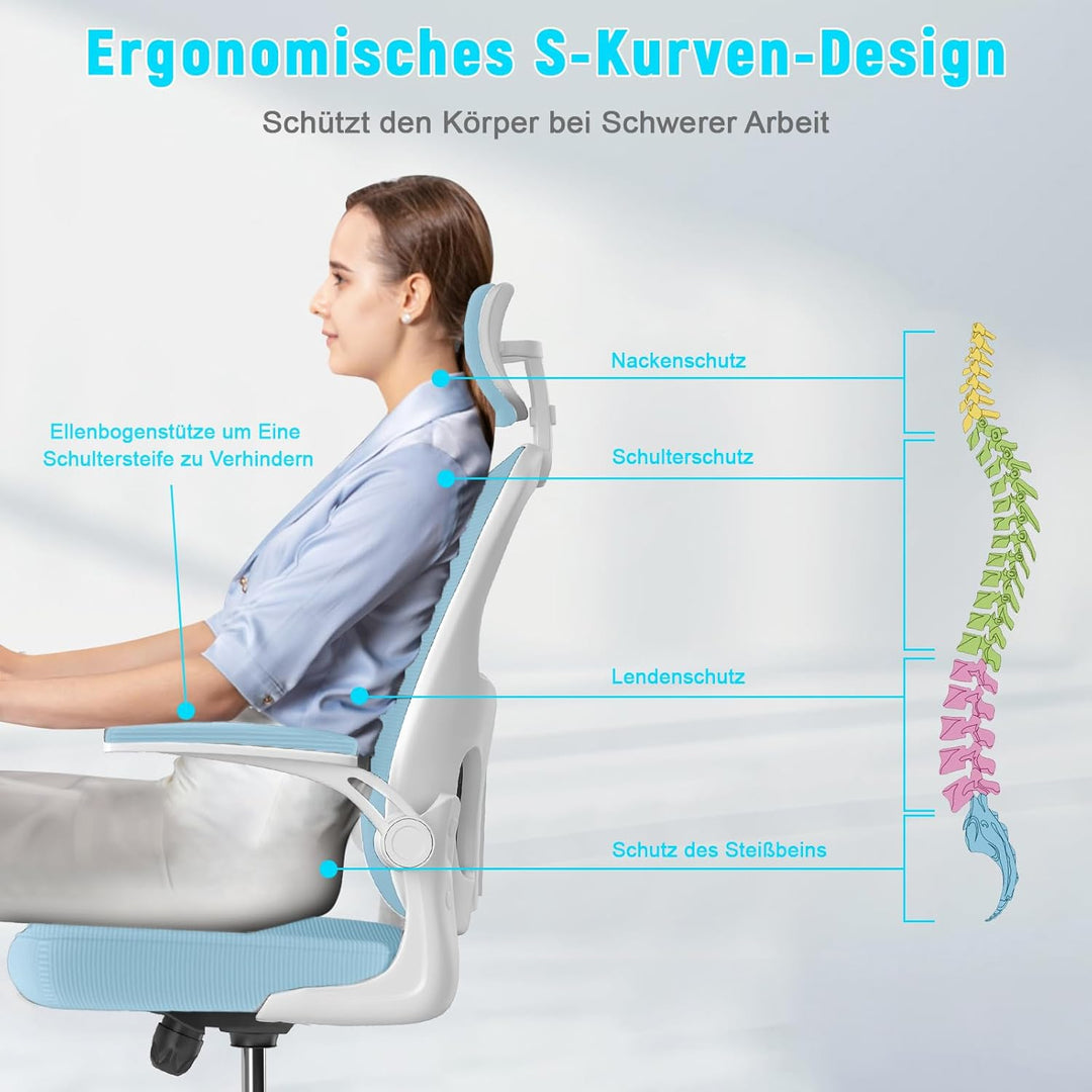 rattantree Ergonomischer Bürostuhl, Schreibtischstuhl mit Verstellbarer Kopfstütze, Armlehnen und Le