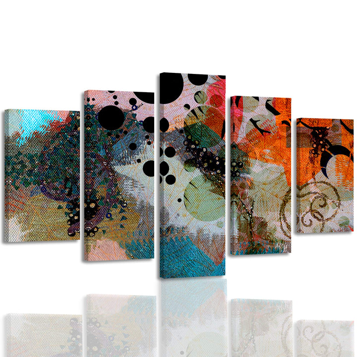 Feeby Bild auf Leinwand Abstrakte arbeit 5-teilig modern Stilvoll mehrfarbig 150x100 cm Leinwandbild