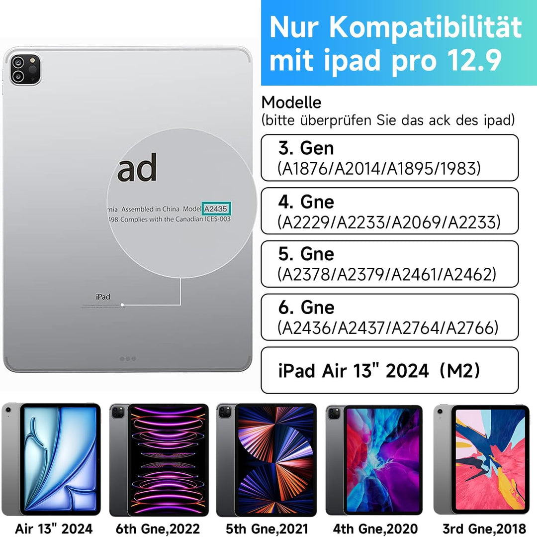 HOU iPad Air 13 Hülle mit Tastatur 2024(M2),iPad Pro 12.9 Hülle mit Tastatur (6th/5th/4th/3rd) Gen 2