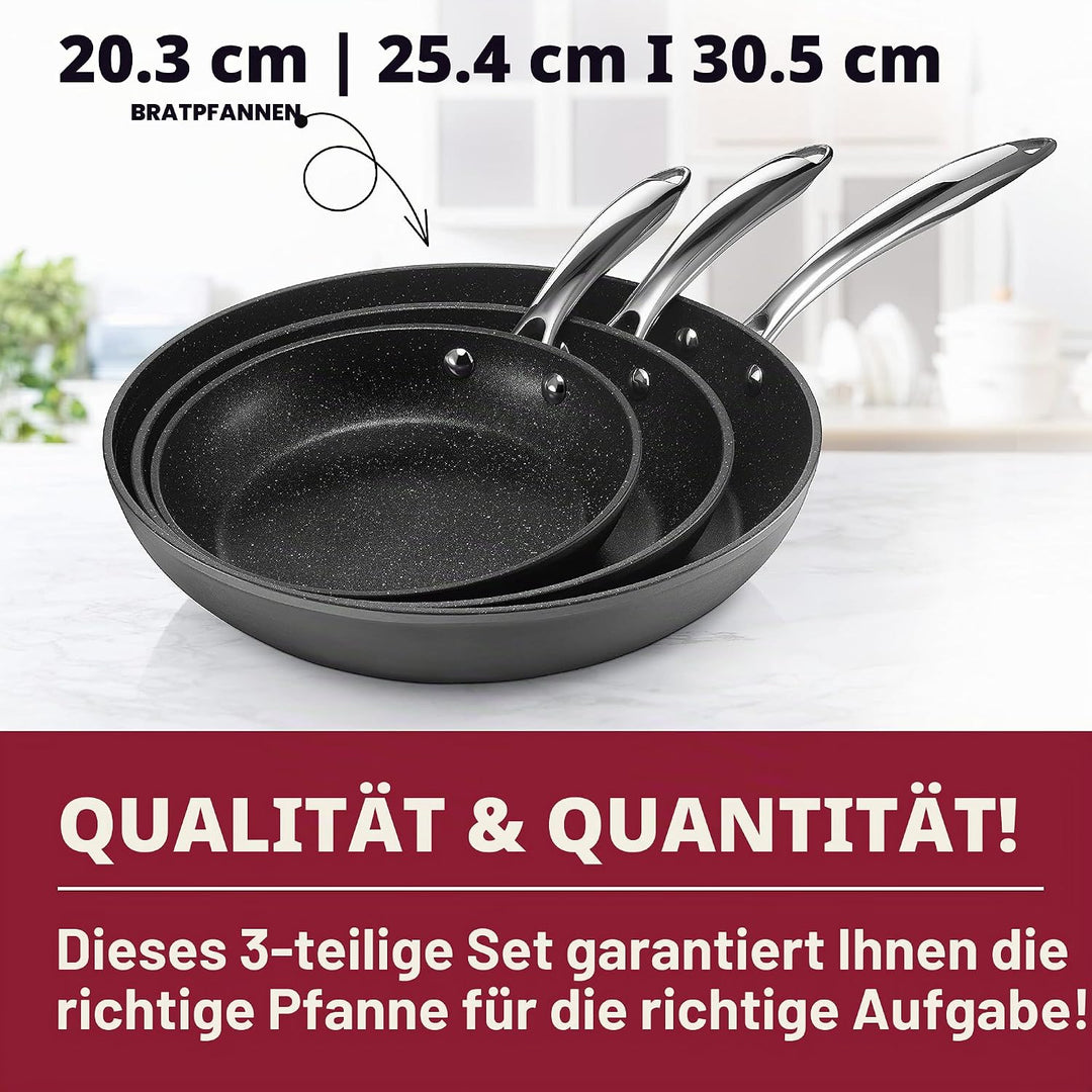 Granitestone Pro Harteloxiertes Set Pfanne 8", 10" und 12" Kochgeschirr, 100 Prozent PFOA-frei, ofen