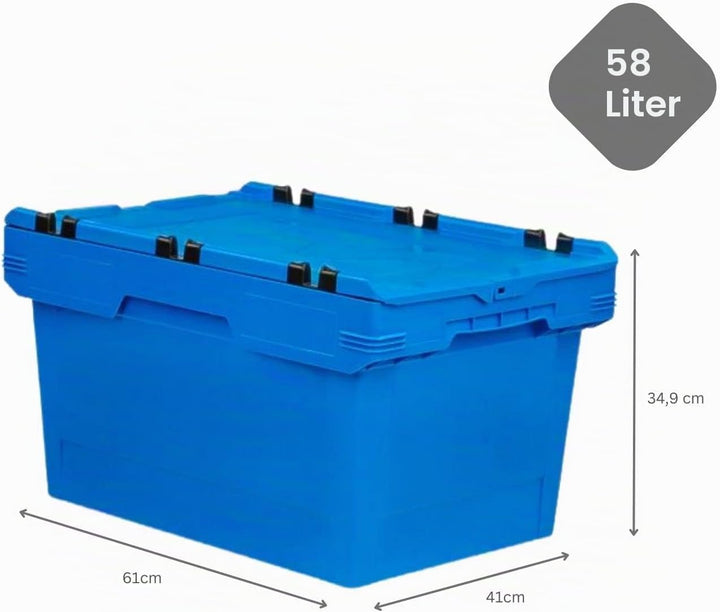 PROREGAL Conical Mehrweg-Stapelbehälter mit Krokodildeckel Blau | HxBxT 34,9x41x61cm | 58 Liter | La