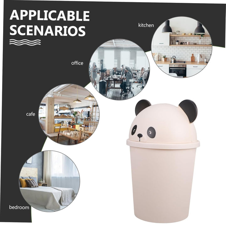 GARVALON Kunststoff Mülleimer mit Deckel Panda 10 Liter Cartoon Papierkorb für Bad Küche und Büro Ko