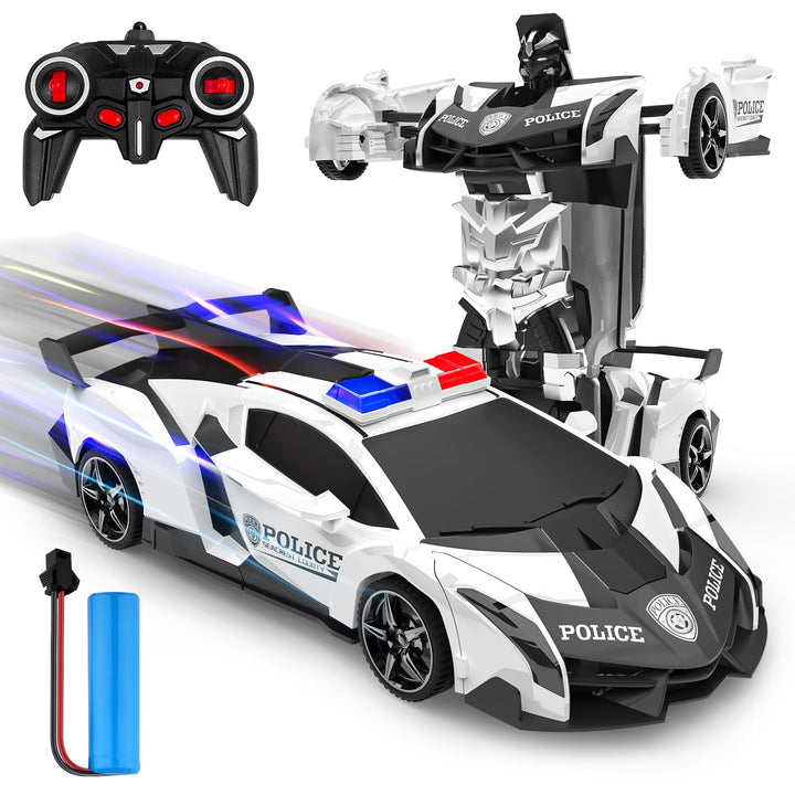 Ferngesteuertes Auto, 2 in 1 Transformator Ferngesteuerte Roboter Kinder Auto 360° Drehung RC Polize