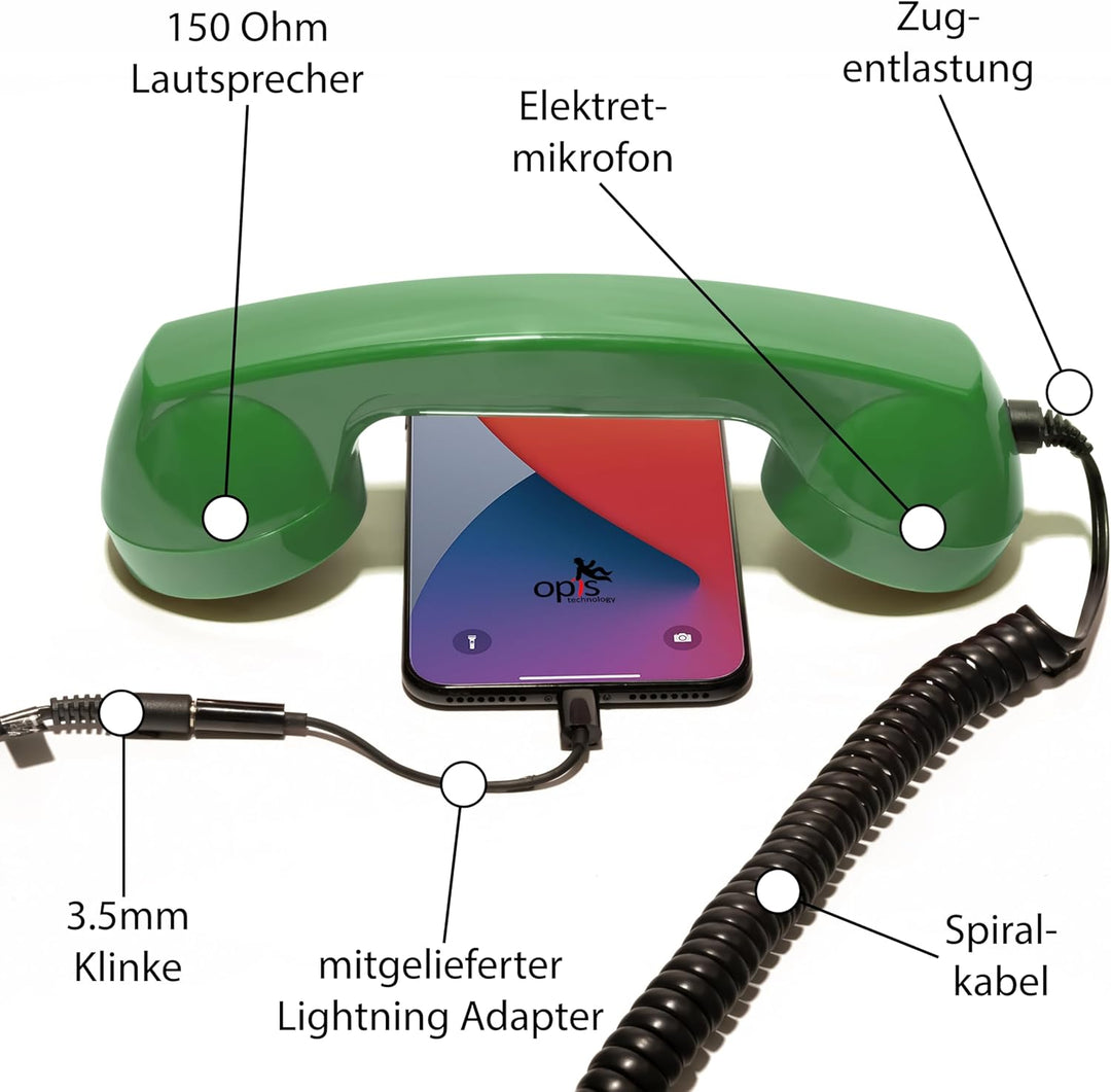 Retro Handyhörer für Apple iPhones mit Lightning (passender Adapter mit inbegriffen) in der Form ein