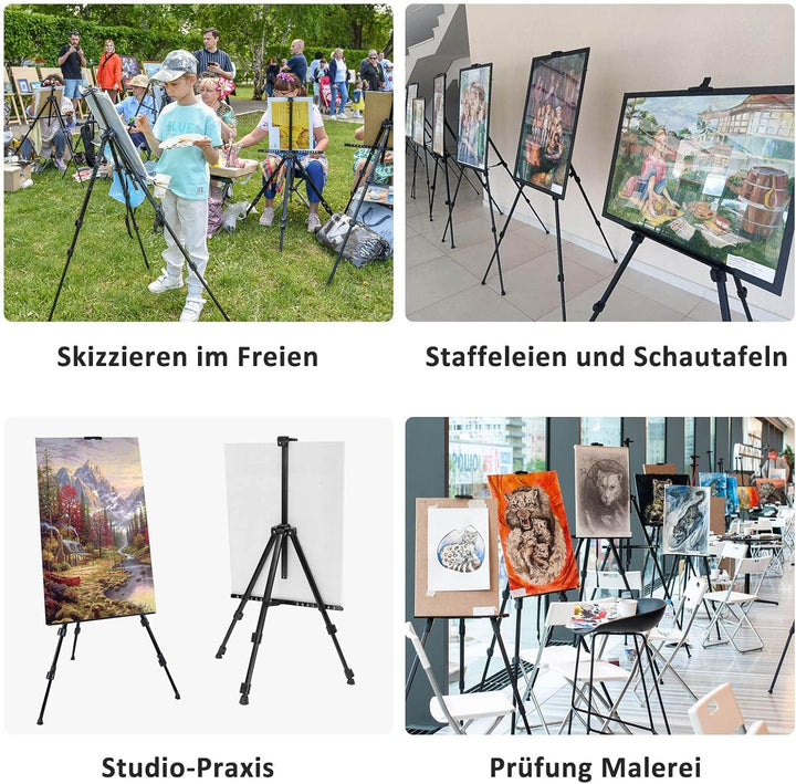 Trintion 2 Stück Aluminium Staffelei 50-167cm Verstellbar Feldstaffelei Schwarz Anzeigen Atelierstaf
