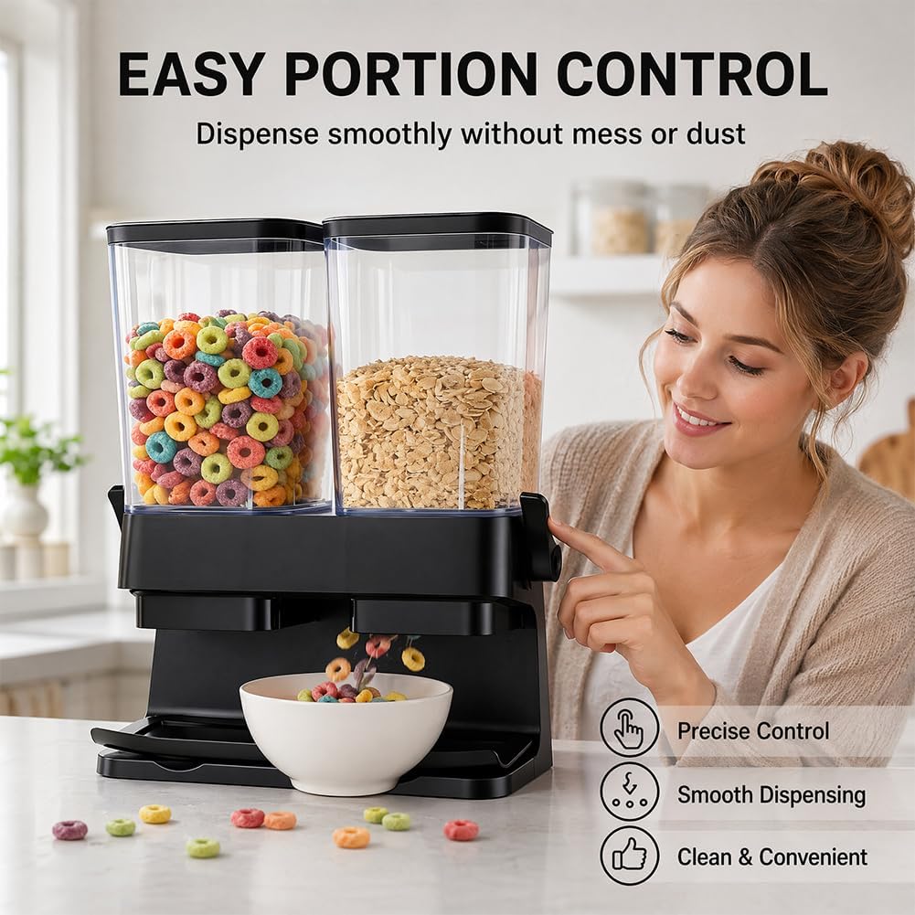 CEWEOM Cereal Dispenser, Pack of 2, Double 3L Airtight Cereal Storage Box for Organising the Kitchen