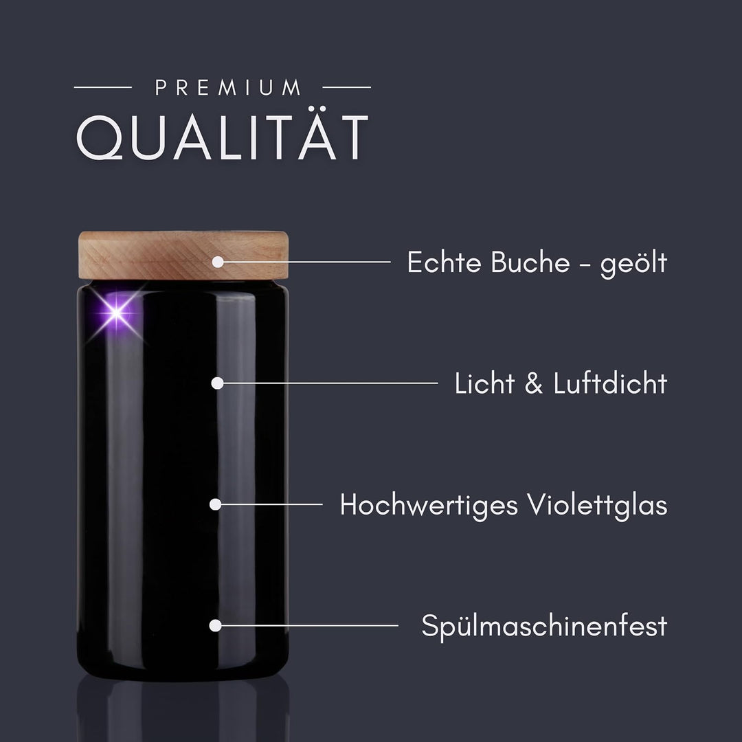 ANCEVIA edles Violettglas Vorratsglas 1000ml – 3er Set luftdichte Vorratsdose mit Deckel | Miron Auf