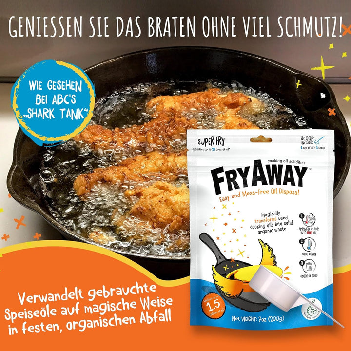 FryAway Super Fry Speiseöl-Verfestigungspulver, 100% pflanzlich, Altöl-Entsorgung, verfestigt bis zu
