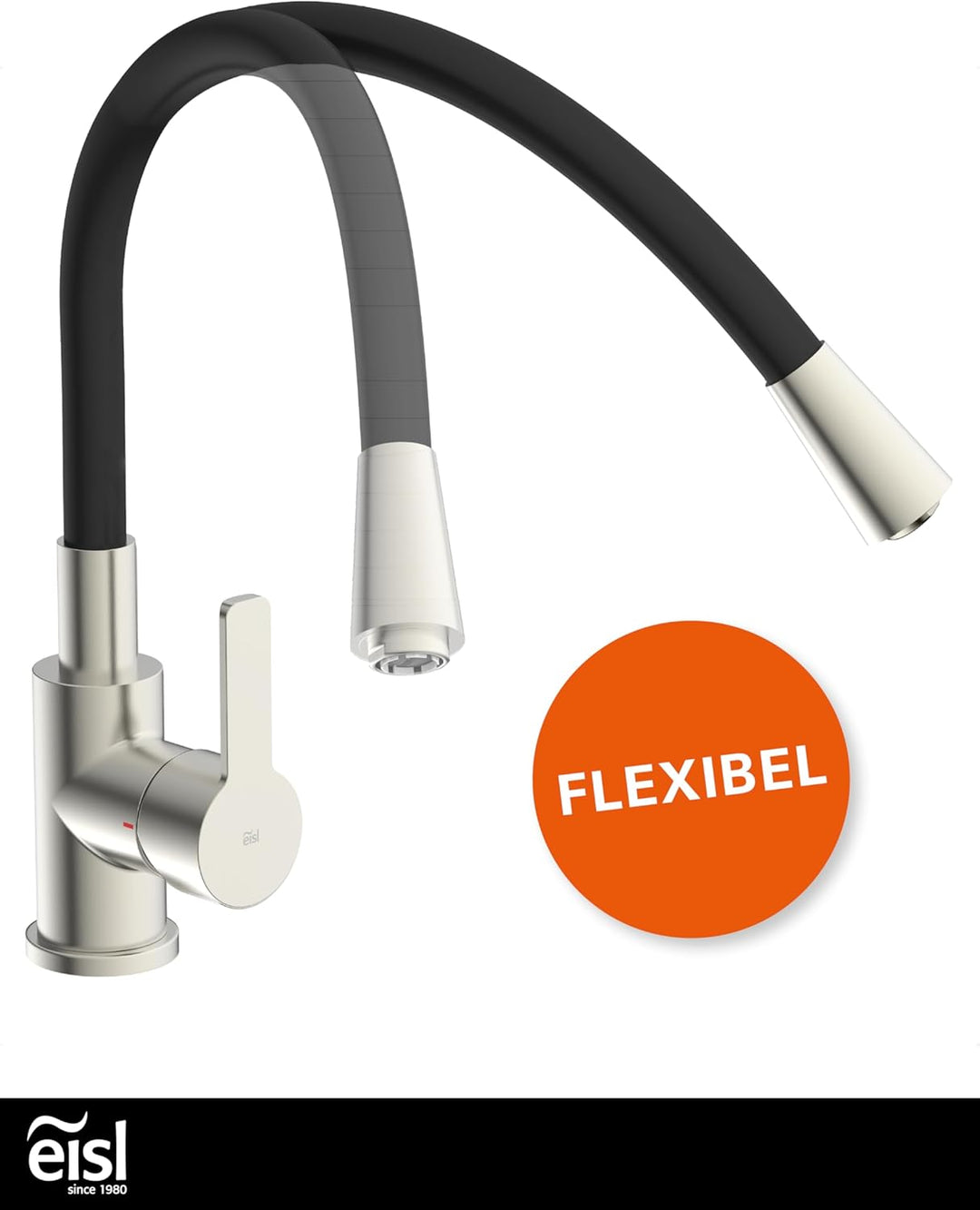 EISL Flexo Edelstahl/Schwarz Flexible Spültischarmatur Niederdruck, biegsamer Wasserhahn für die Küc