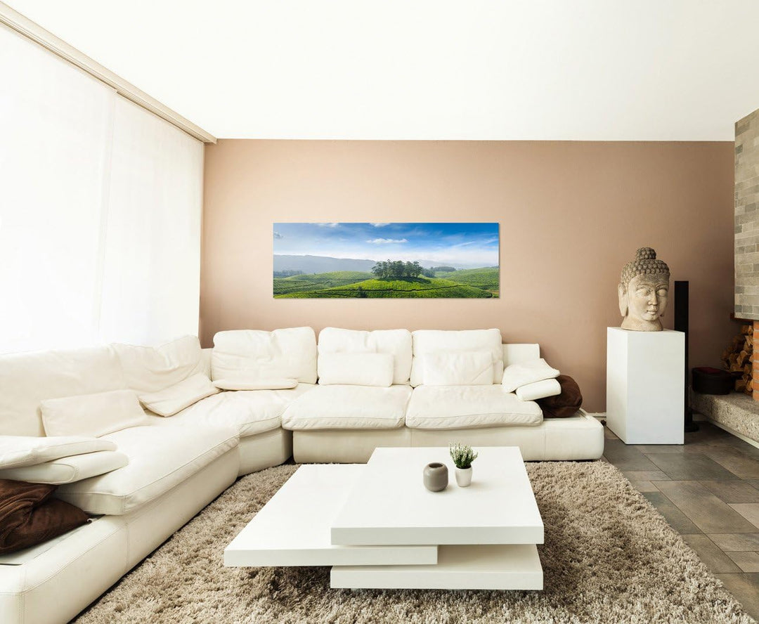 Paul Sinus Art Panoramabild auf Leinwand und Keilrahmen 150x50cm Indien Teeplantagen Landschaft