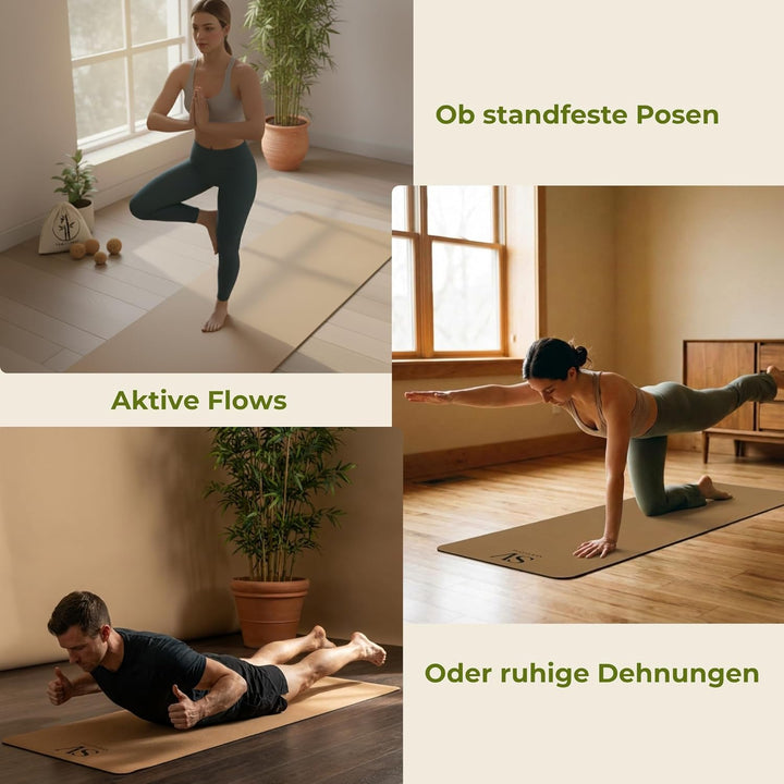 Kork Yogamatte hochwertig 183×68×4,5 mm – Feiner Naturkork & Naturkautschuk – extra breit, rutschfes