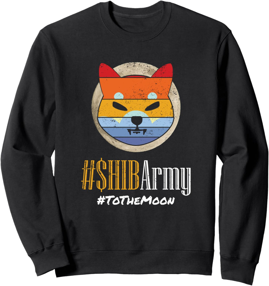 SHIBArmy ToTheMoon Crypto Hodlers Distressed Retro Sunset Sweatshirt