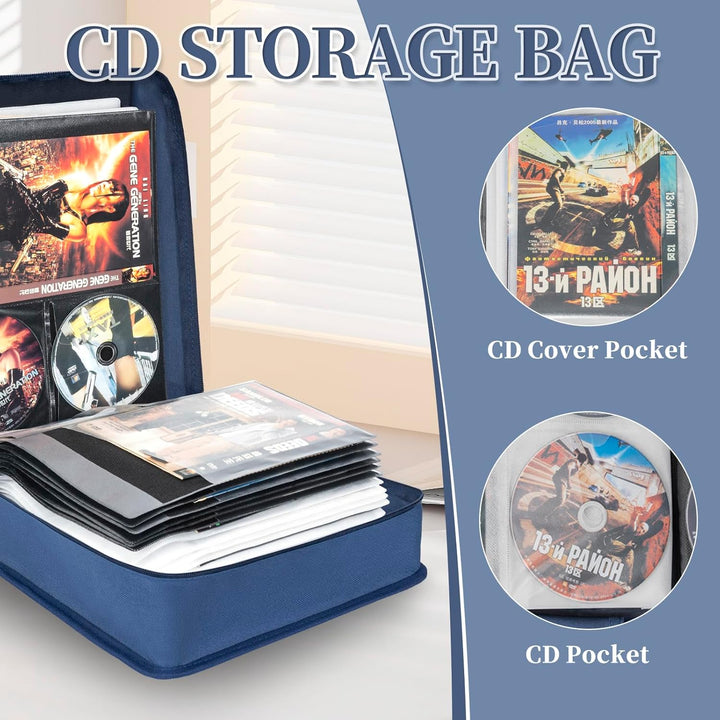 AKOZLIN DVD CD Aufbewahrungsbox mit extra Breiten Titelblättern,tragbarer Binderhalter,Brieftasche,A