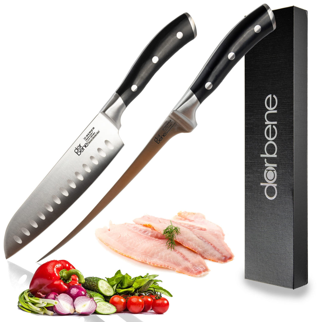 DarBene C-Series 2teilig Profi Küchenmesser aus deutschem Edelstahl, Filetiermesser 18cm, Santoku Me