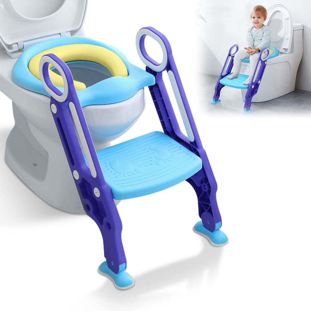 LARS360 Kinder Faltbar Toilettentrainer mit Leiter, Treppe, Griffe, Höhenverstellbar Kinder-Töpfchen