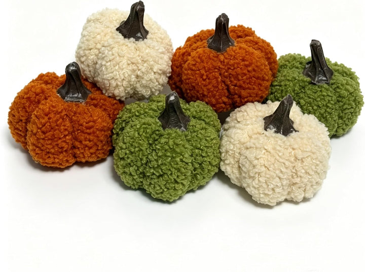 Herbst Dekorative Stoff Kürbis Set 6 Stück Weiche Plüsch Kürbisse für Herbstdeko, Thanksgiving, Hall