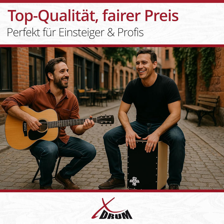 XDrum Cajon Peruana Black Wood (3 mm Schlagplatte, 9 mm Birkenkorpus, 48 cm hoch, inkl. Rucksack-Tas