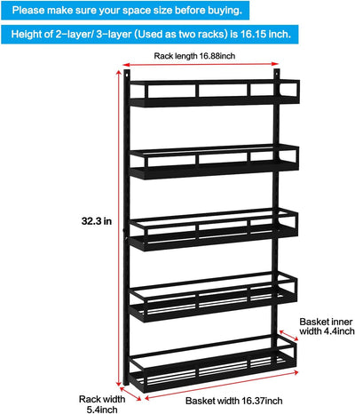 X-cosrack Gewürzregal Wand montieren - 5 Etagen Höhenverstellbares Hängendes Gewürzhalter-Organizer