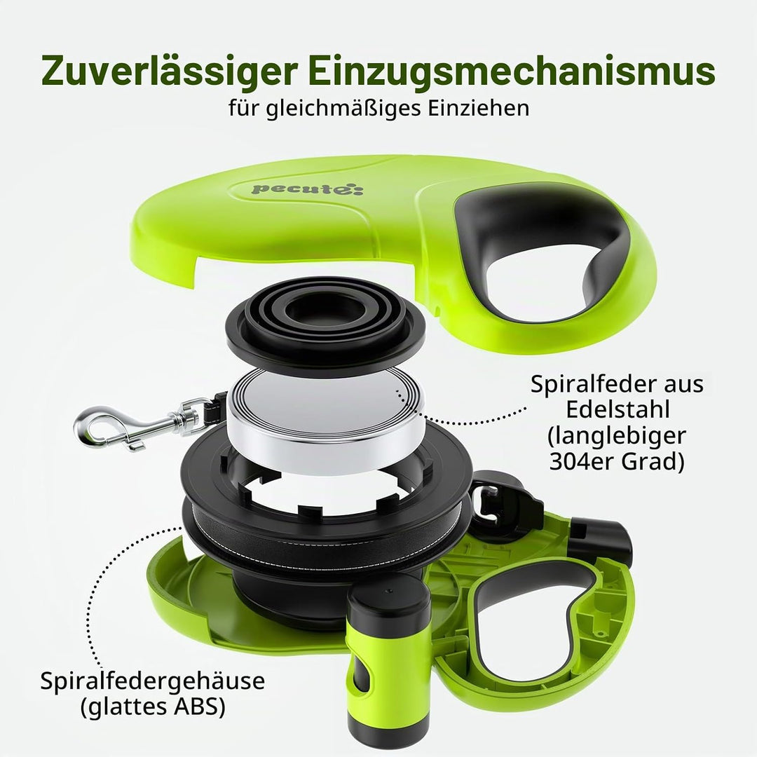 Pecute Hundeleine 8m, Rollleine für Hunde, EIN-Knopf-Steuerung &amp; Verwicklungsfrei, Robuste Nylonlein