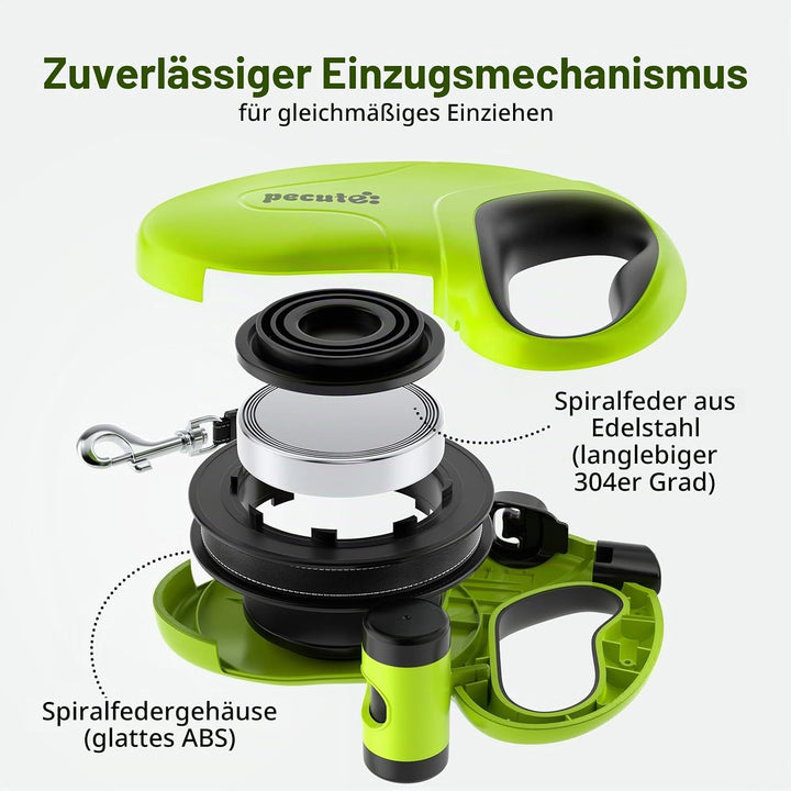 Pecute Hundeleine 8m, Rollleine für Hunde, EIN-Knopf-Steuerung &amp; Verwicklungsfrei, Robuste Nylonlein