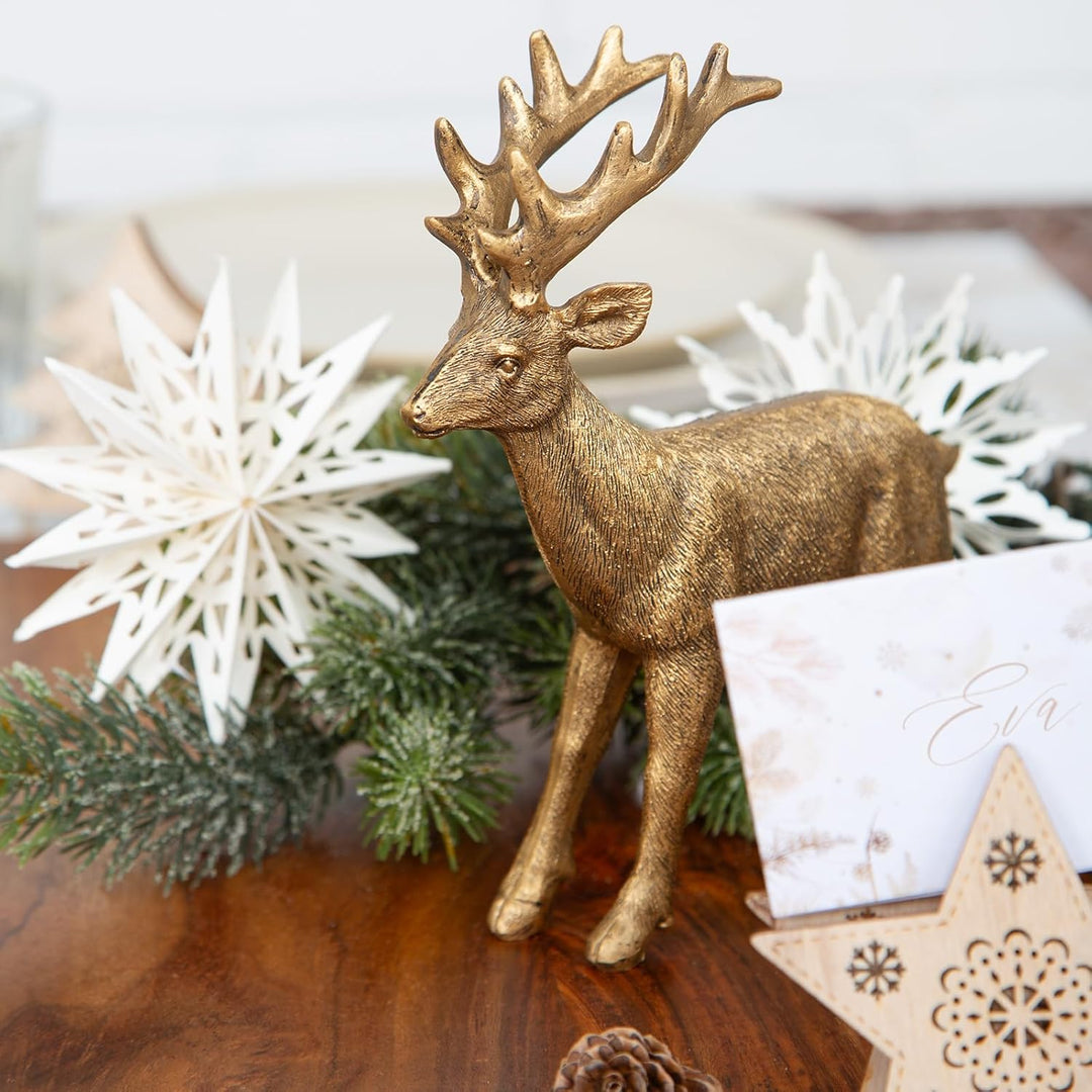 Logbuch-Verlag Hirsch Rentier Figur Gold Weihnachten Deko zum Hinstellen Weihnachtsdekoration Dekoob