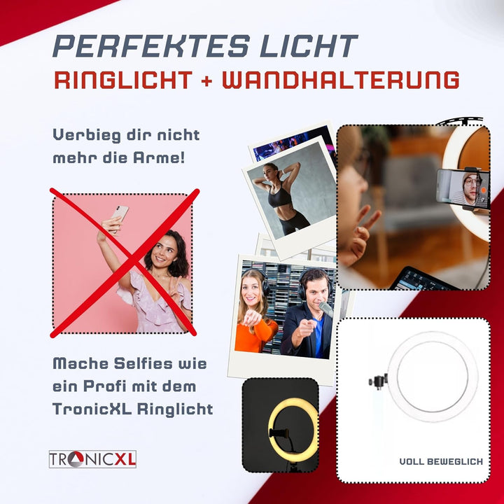 120 LED Ringlicht mit Handy Halterung Wandhalterung Wandmontage Ständer Ringlight mit Smartphone Hal