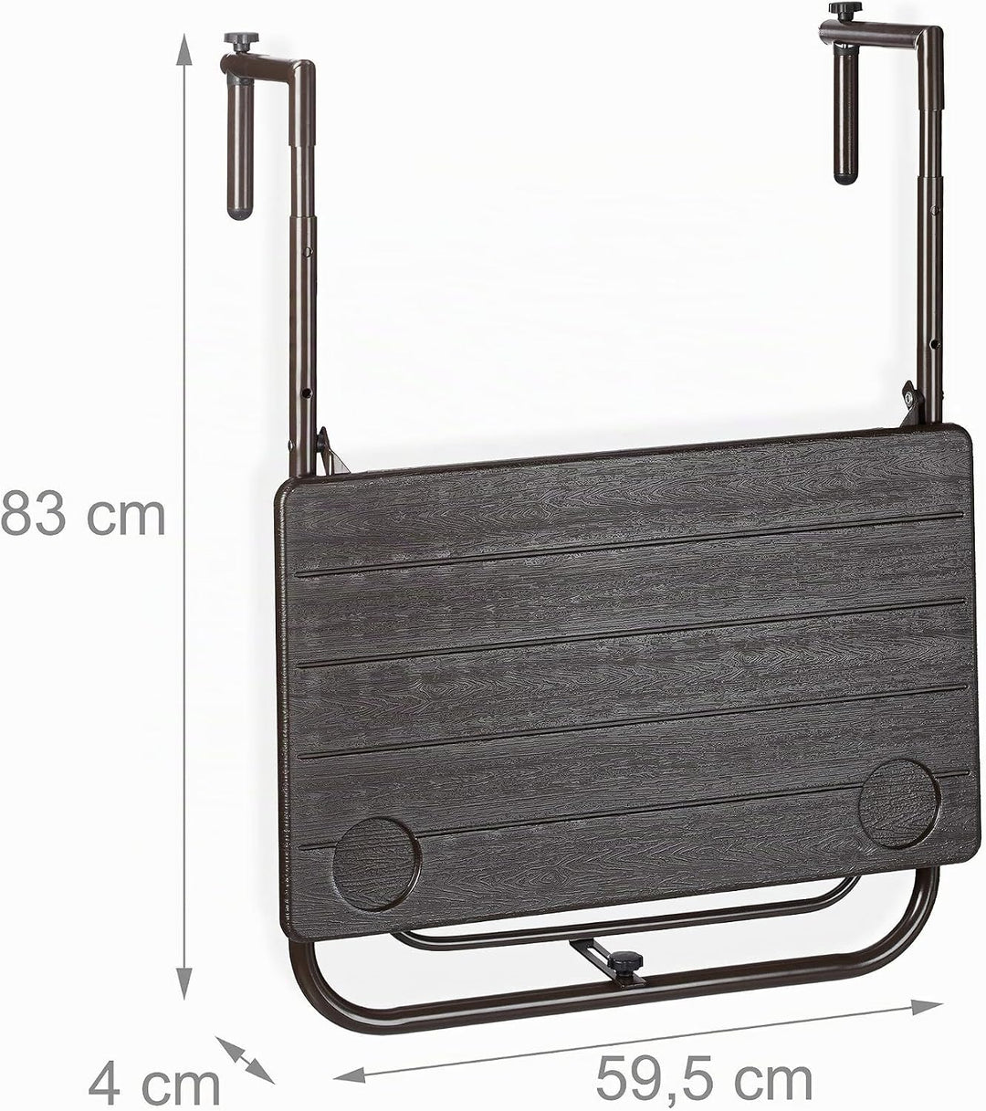 Relaxdays Balkonhängetisch klappbar, 3-Fach höhenverstellbar, Tischplatte in Holz-Optik BxT: 59,5 x