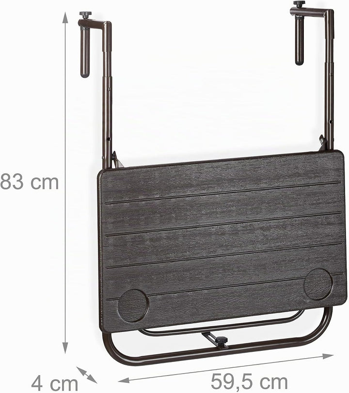 Relaxdays Balkonhängetisch klappbar, 3-Fach höhenverstellbar, Tischplatte in Holz-Optik BxT: 59,5 x