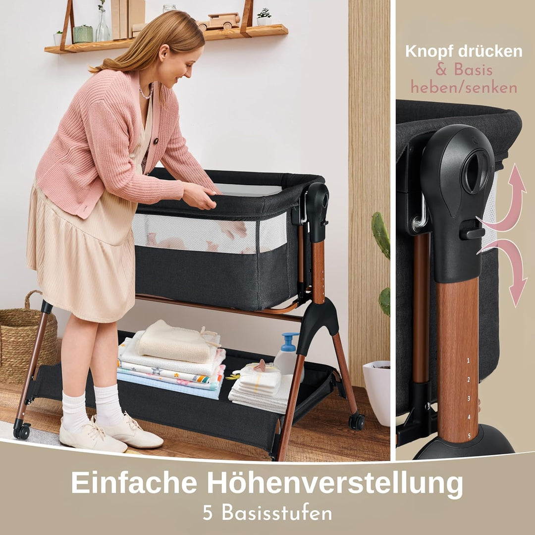 LullaBee Beistellbett & Baby Co-Sleeper – 6 Höhenstufen, Schaukel­funktion, Rollen, gesteppte Matrat