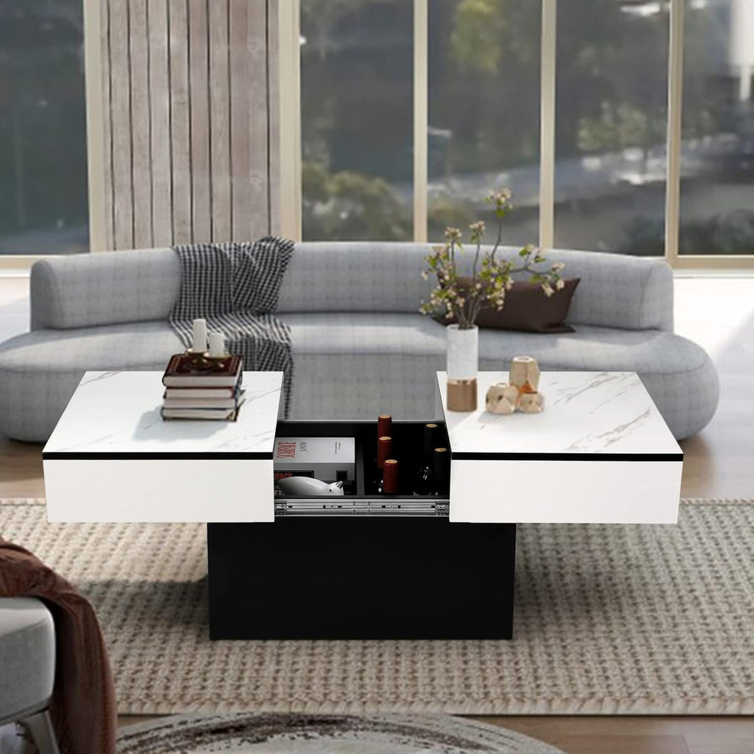 VOWNER Couchtisch, Moderner Couchtisch, Ausziehbarer Schreibtisch, Wohnzimmertisch mit 2 Stauräume,