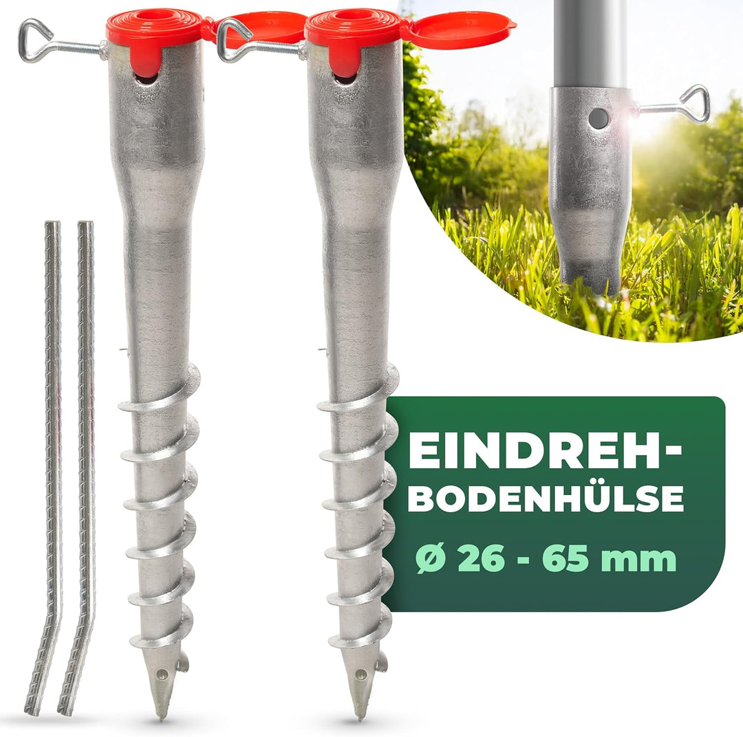 Novatool 2x Eindrehbodenhülsen-Set für Rohre mit Ø 26-65 mm, Bodenhülse Sonnenschirm Pfostenträger E
