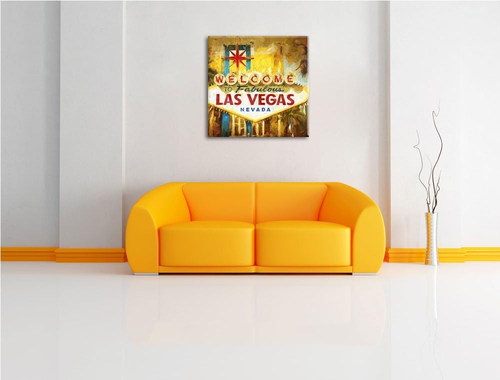 Pixxprint Ortseingangsschild Las Vegas als Leinwandbild Quadratisch/Grösse: 70x70 / Wandbild/Kunstdr
