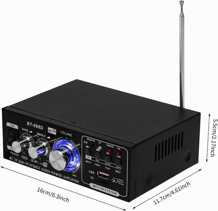HiFi-Verstärker, Mini Bluetooth Stereo Audio Verstärker Receiver, 60W Mini Amp 2 Kanal, USB-Flash-Di