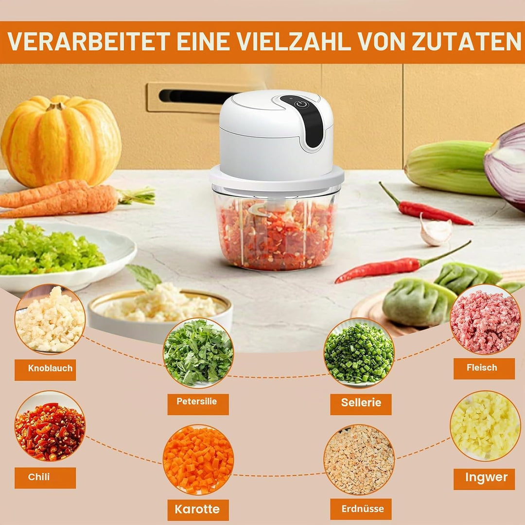 Elektrischer Küchenzerkleinerer, 350 ml Knoblauch Zerkleinerer, USB-Aufladung, Gemüsezerkleinerer, M