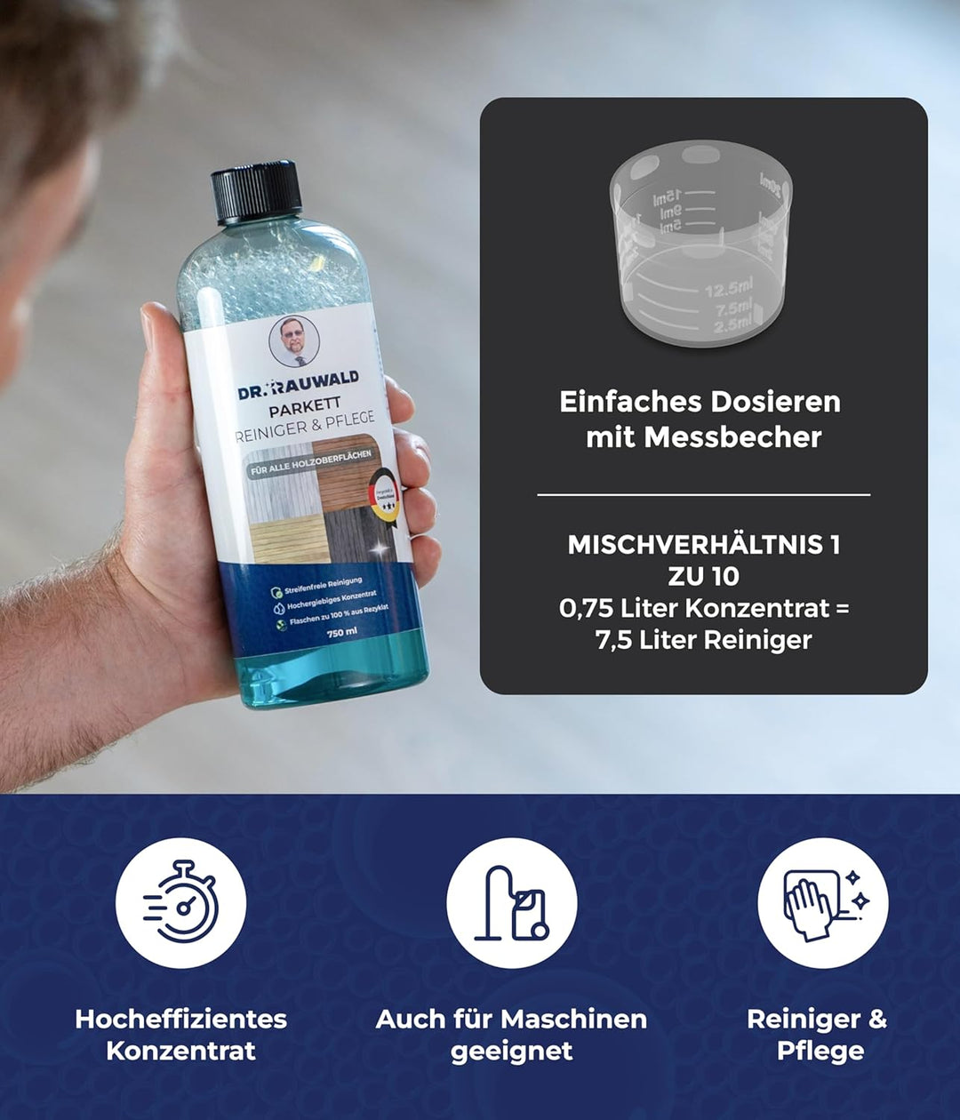 Dr. Rauwald Parkettreiniger & Wischpflege [750ml] – 2-in-1 für Erstpflege & Unterhaltsreinigung – Fü