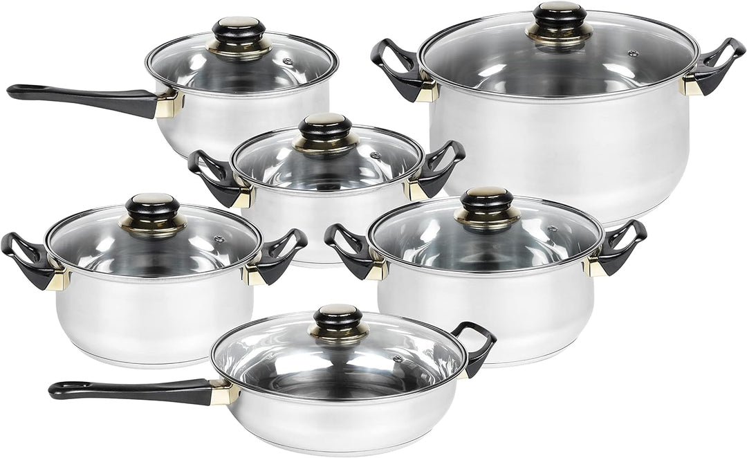 Haushalt International Edelstahl Kochtopf Set (12-teilig) - Töpfe Set mit 5 Töpfen inkl. Deckel + Pf
