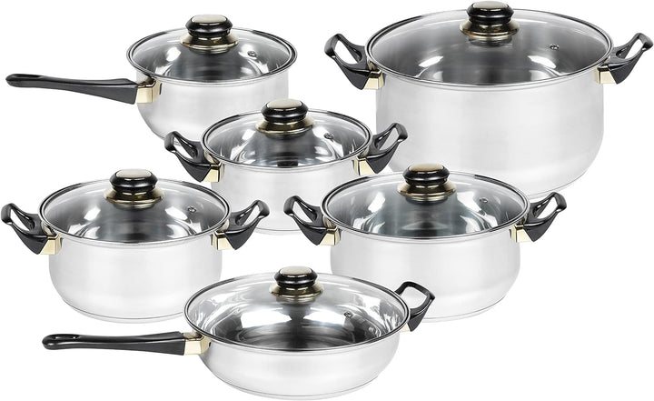 Haushalt International Edelstahl Kochtopf Set (12-teilig) - Töpfe Set mit 5 Töpfen inkl. Deckel + Pf