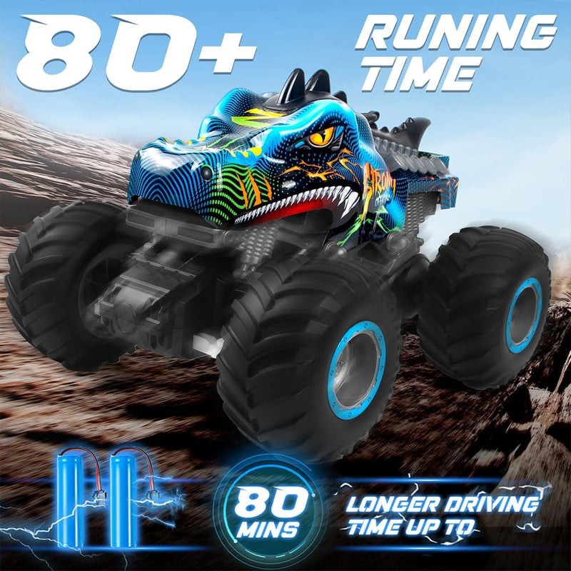 Rhybor Ferngesteuertes Auto Dinosaurier 1:16 Massstab RC Monster Truck Fernbedienung Auto mit Sprühn