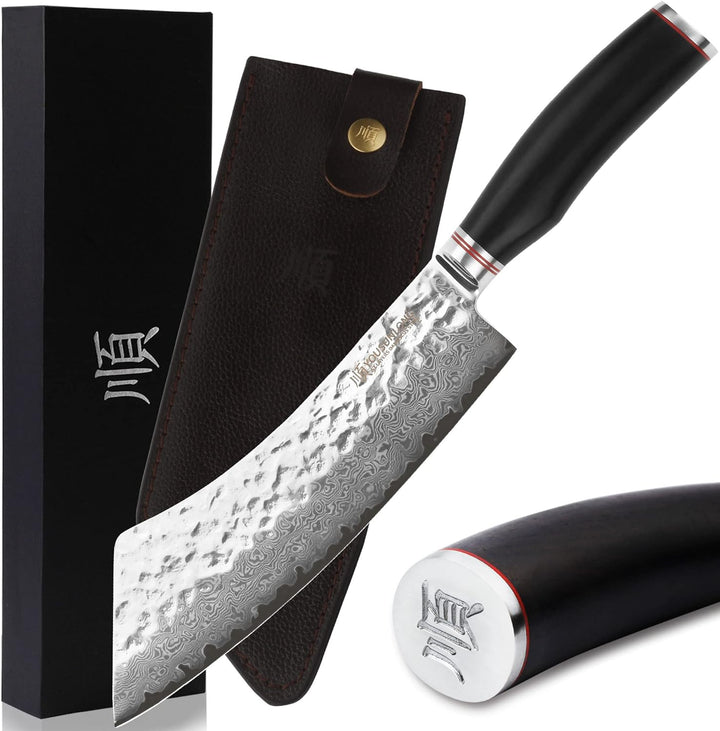 YOUSUNLONG Metzgermesser 22,86cm BBQ Küchenmesser - Japanischer gehämmerter Damaststahl - Leadwood G
