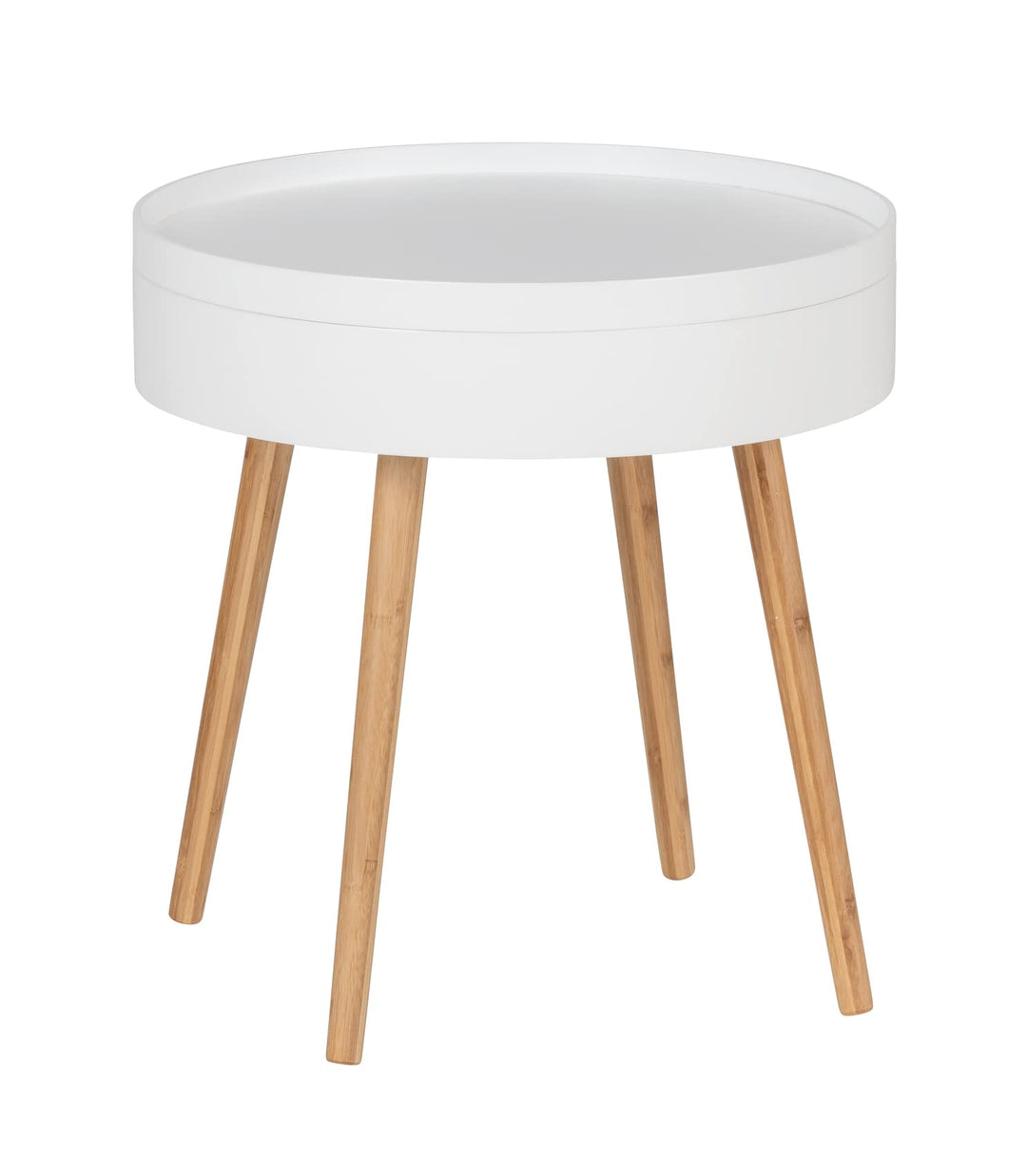 WENKO Beistelltisch Finja, moderner runder Couchtisch mit Tablett &amp; Staufach, Scandi Chic Nachttisch