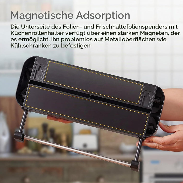 3 in 1 Frischhaltefolienspender mit Cutter, Küchenrollenhalterung mit Küchenrollenhalter, Alufoliens