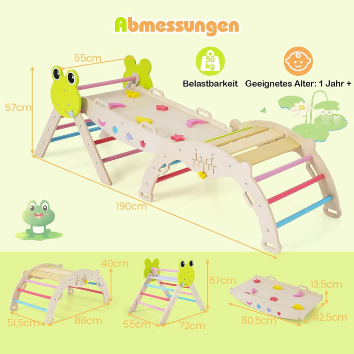COSTWAY Klettergerüst Indoor 3er Set, klappabres Kletterdreieck mit Rutsche, Kletterbogen, inkl. dop