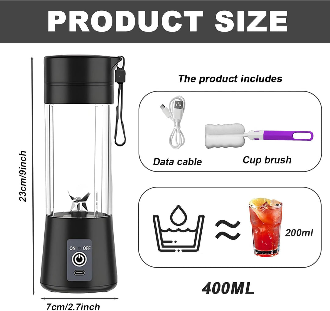 Tragbarer Mixer für Smoothies und Shakes, 400ml Mini Smoothie Maker To Go mit 6 Klingen aus Edelstah