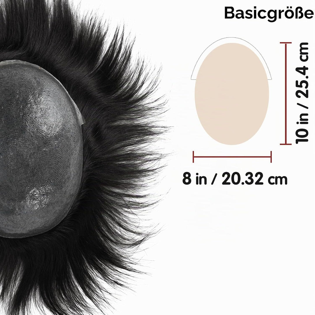 Lordhair Echthaar Toupet für Männer, 0,08 mm Dünnes Haut Haarteil Basisgrösse 8 x 10 Zoll Leichtes M