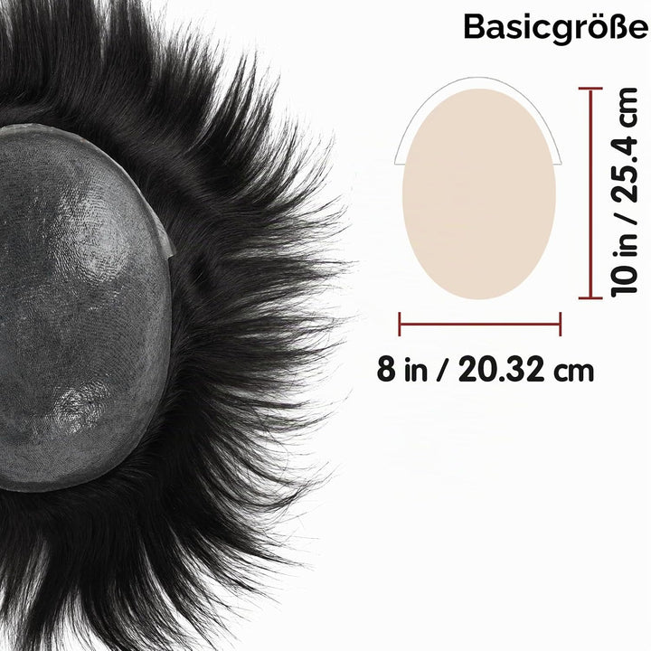 Lordhair Echthaar Toupet für Männer, 0,08 mm Dünnes Haut Haarteil Basisgrösse 8 x 10 Zoll Leichtes M
